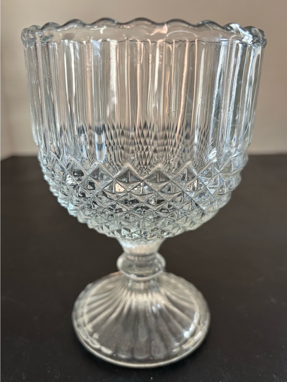 Vintage Anchor Hocking Clear Diamond Point Goblet pre-owned